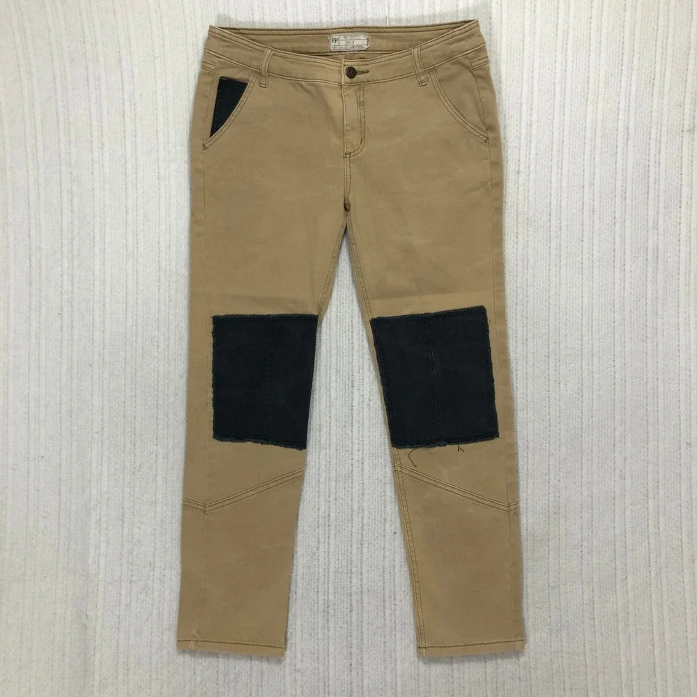 Free People Tan Khaki‎ Utility Patch Knee Pants Size 6